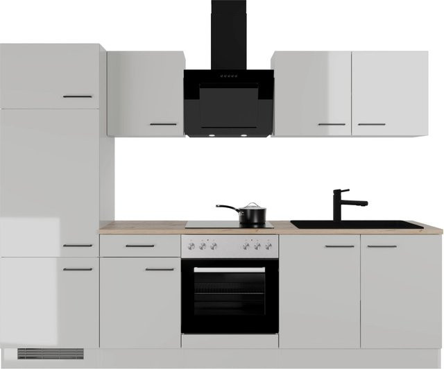 Flex-Well Exclusiv Küchenzeile Lund in Lichtgrau glänzend und Rauchgrau, B/T/H: 270 x 57 x 200 cm - Bild 1