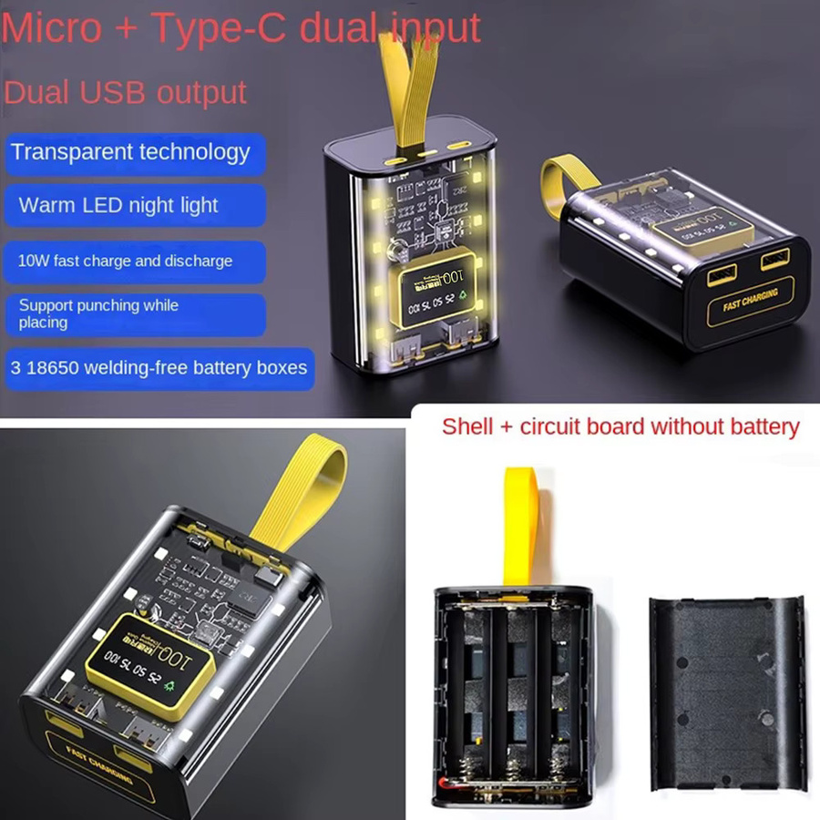 3 Stück Occkic 18650 Batteriegehäuse Set, lötfreies Design, transparent, mit Dual-USB-Ausgang und 4 Stufen einstellbarer Helligkeit für deine mobile Stromversorgung - Bild 2