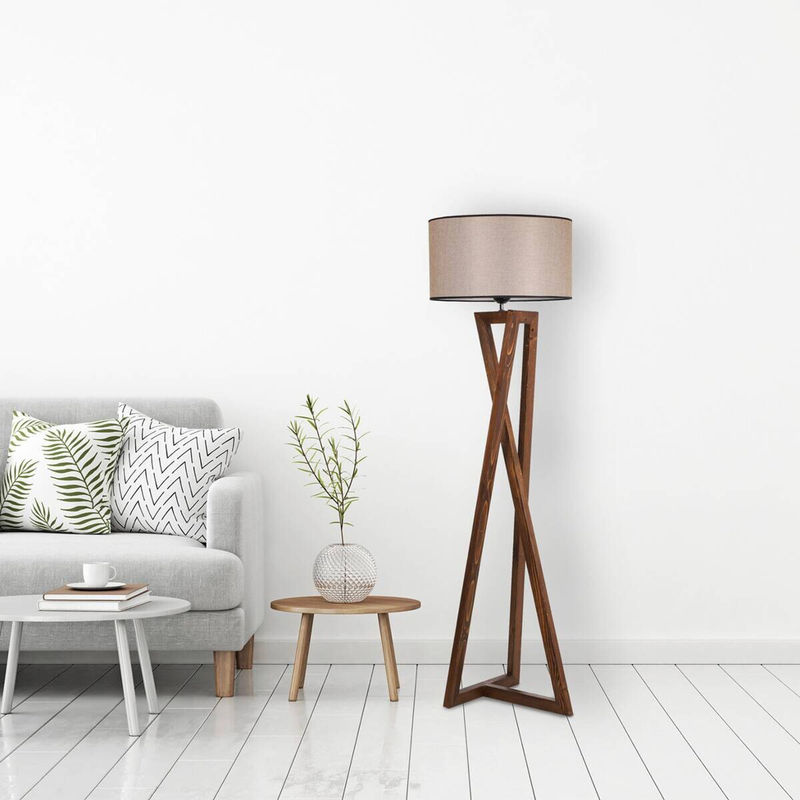 Opviq Stehlampe aus Holz und Stoff in Braun mit E27 Fassung, B/T/H: 45 x 45 x 149 cm - Bild 4