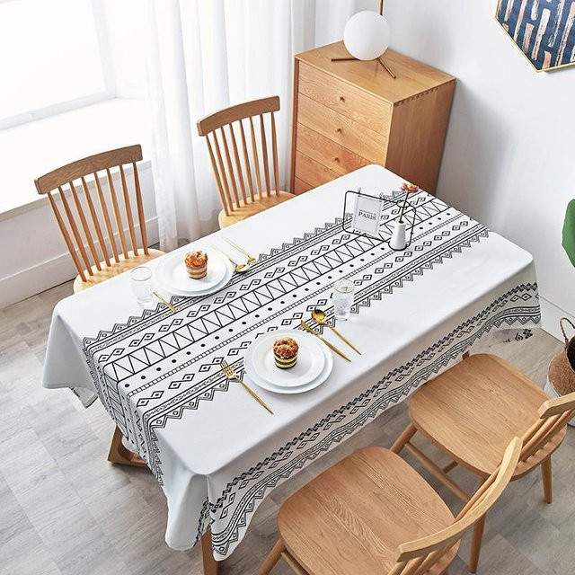 Super Six Tischdecke im nordischen Stil mit geometrischem Muster, weiß, rechteckig, wasserabweisend und waschbar - Bild 1