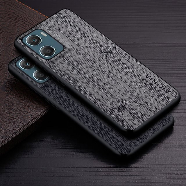 Luxus Handyhülle im Bambusholz-Muster für Motorola Moto G06 Power in Braun und Grau - Bild 1