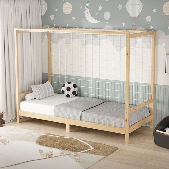 ML-Design Kinderbett Fußballtor aus Kiefernholz Natur mit Lattenrost und Tornetz B/T/H: 90 x 200 x 103 cm - Bild 1