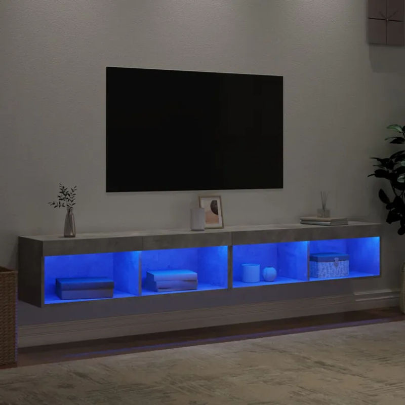 Vidaxl TV-Schrank Set aus Holzwerkstoff und Beton in Grau mit LED-Beleuchtung, 2 Stück, B: 100 cm, T: 30 cm, H: 30 cm - Bild 2