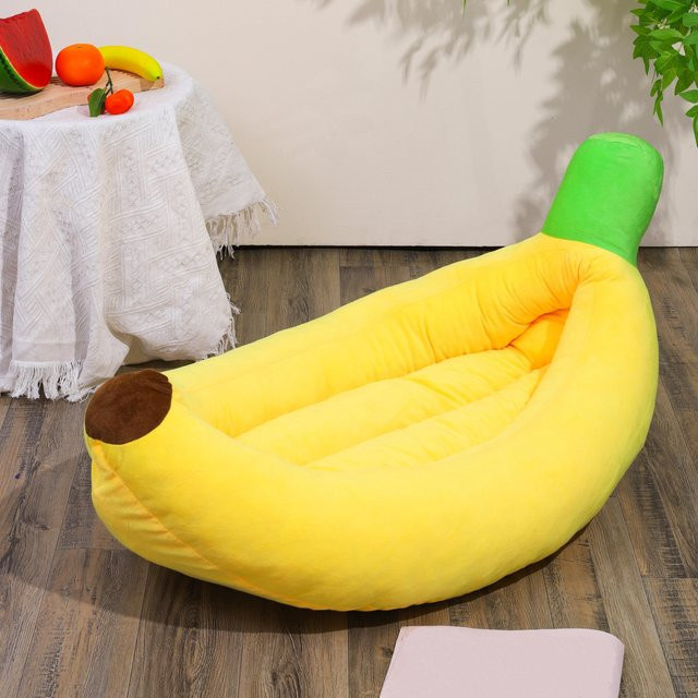 WTEMPO Haustier-Bananennest Hundekissen XL, gelb, Plüschbett mit abnehmbarem Bezug und erhöhtem Rand für kleine und mittelgroße Hunde und Katzen - Bild 1