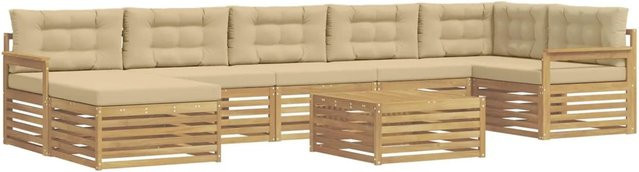 vidaXL Outdoor-Sofagarnitur aus Akazienholz mit 8 Kissen in Weiß und Beige - Bild 1