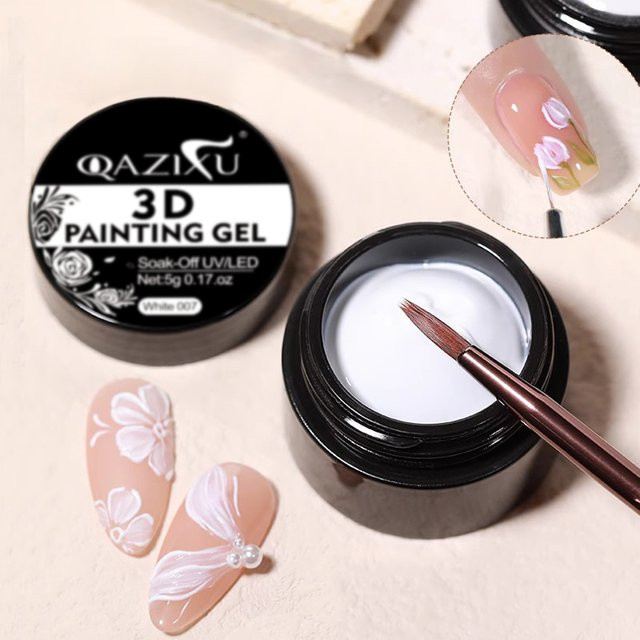 QAZIXU 3D Malerei Gel Nagellack, Schwarz Weiß, Semi Permanent - Bild 1