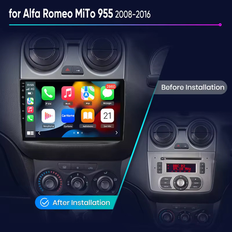 Junsun Android Auto Autoradio für Alfa Romeo MiTo mit Wireless Apple CarPlay, 9.0 Zoll IPS Touchscreen Multimedia Stereo Videoplayer, Schwarz - Bild 2