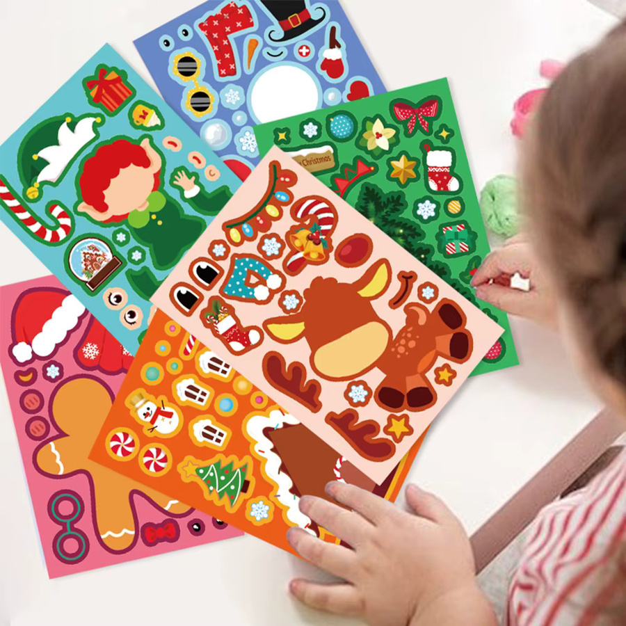 Cartoon-Weihnachts-Puzzle-Aufkleber, Weihnachten, 8/16 Stück - Bild 5