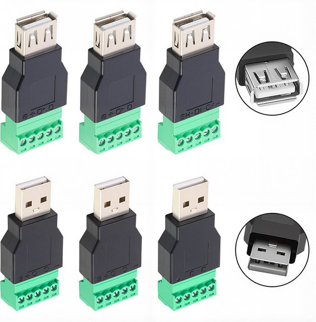 USB 2.0 Typ A Stecker auf 5-poligen Schraubanschluss mit Abschirmung, Schwarz - Bild 1