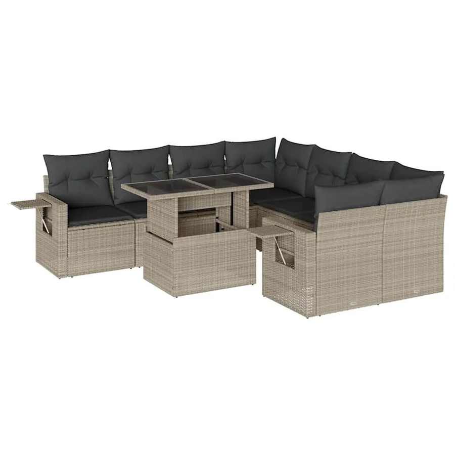 vidaXL 9-tlg. Garten-Sofagarnitur aus Poly-Rattan mit Kissen in Hellgrau - Bild 2