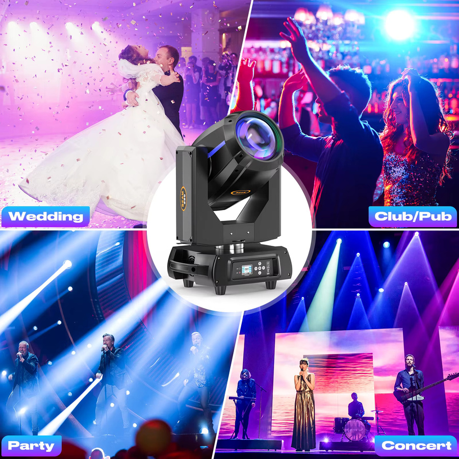U'King 380W Beam Moving Head Spot mit rotierenden Prismen und Gobos, RGBW LED Bühnenlicht für DJ und Party, Schwarz - Bild 5