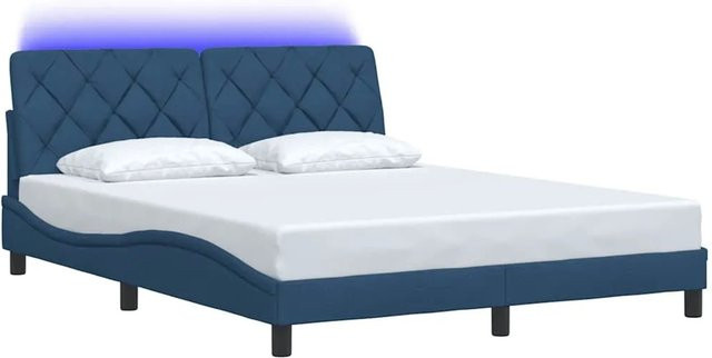vidaXL Bettgestell mit LED-Unterbettbeleuchtung und USB-Ladeport in Blau, Stoff und Metall, B/T/H: 160 x 200 x 165 cm - Bild 1