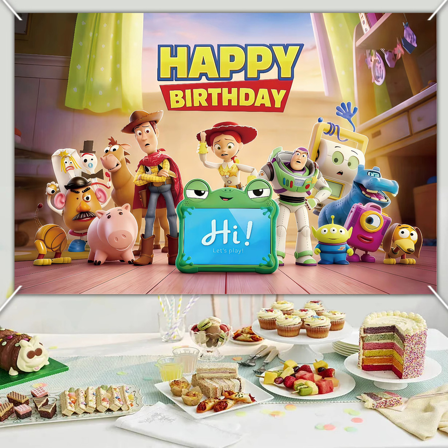 Disney Toy Story Happy Birthday Fotohintergrund für Kindergeburtstage, mehrfarbiges Cartoon-Banner aus Textil - Bild 2
