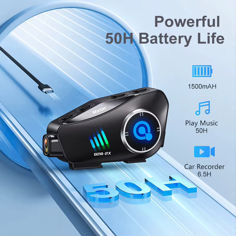 Q28-2X Motorradhelm Bluetooth-Gegensprechanlage mit 1080P HD Ultraweitwinkelobjektiv und WiFi-Videorecorder für 2 Personen in Schwarz - Bild 2