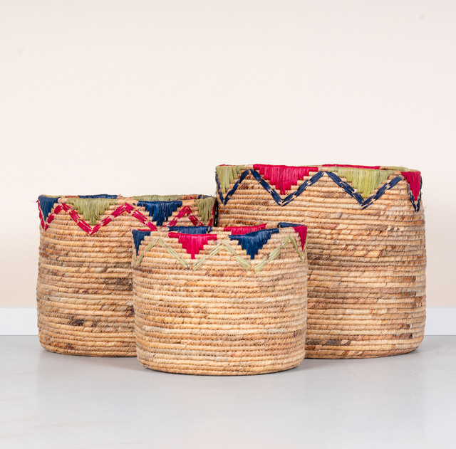 3er Set Seegras Körbe von BLUME2000 mit Musterdesign in Rot, Blau und Multicolour für den Tisch - Bild 1