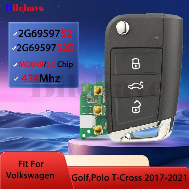Jingyuqin Original Autoschlüssel Fernbedienung 434MHz MQB49/5C Chip für VW Volkswagen POLO 2017-21 mit HU162t Klinge in Schwarz - Bild 1