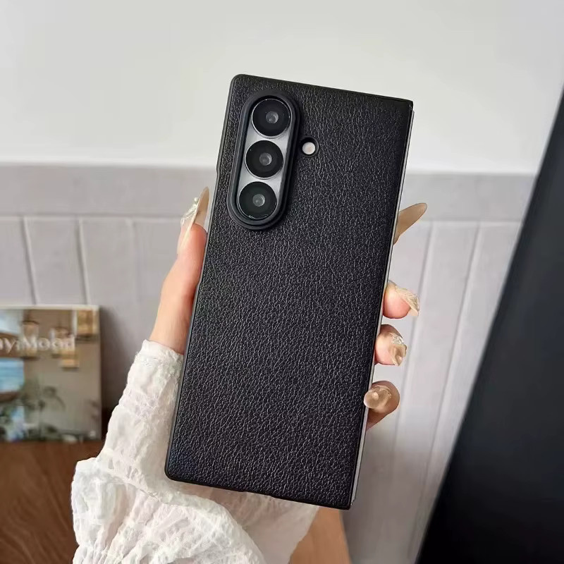 VYOPBC Lederhülle für Samsung Galaxy Z Flip und Z Fold Modelle in Schwarz mit Krokodil, Carbonfaser, Saffiano oder Litchi Muster und Stoßfänger-Schutz - Bild 2