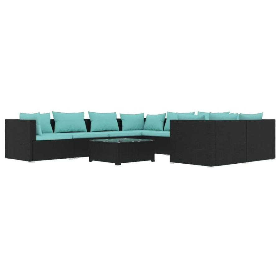 vidaXL 9-tlg. Garten-Lounge-Set aus Poly-Rattan mit Kissen in Schwarz und Blau - Bild 2