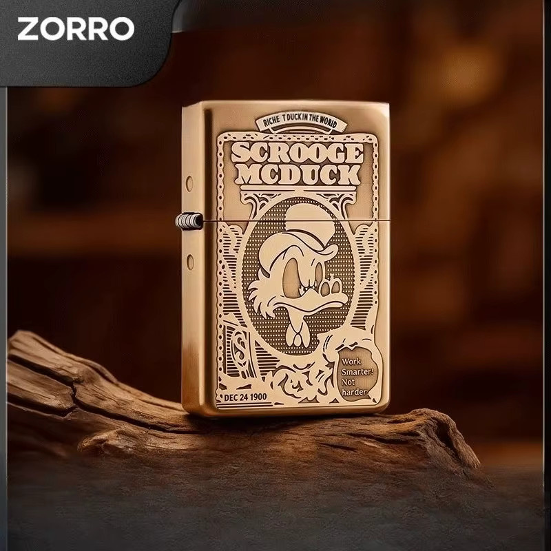 ZORRO Kerosin-Feuerzeug Rich Duck Retro Design in Gold - Bild 2