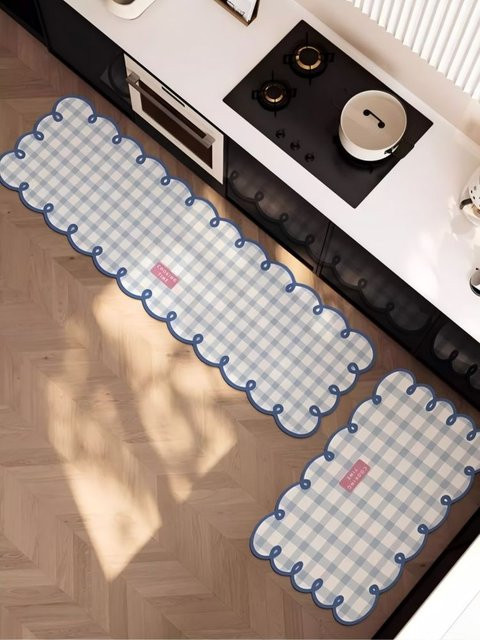 VIKAMA Küchenteppich im Schachbrett-Design, rutschfest und saugfähig, modern, rechteckig, Blau/Braun - Bild 1