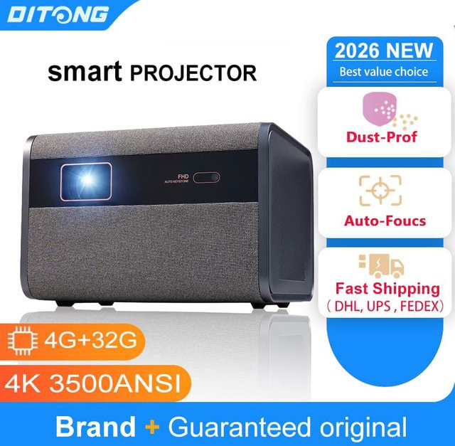 DITONG J10 LED-Projektor in Grau mit Native 1080P Auflösung, 4K HD Unterstützung und Autofokus für dein Smart Home Theater - Bild 1