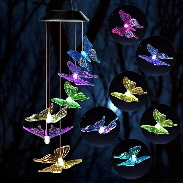3er-Set Lanzhong Solar Windspiel LED Schmetterling in Bunt, Wasserdichte Hängende Gartenlampe für Garten und Hof - Bild 1