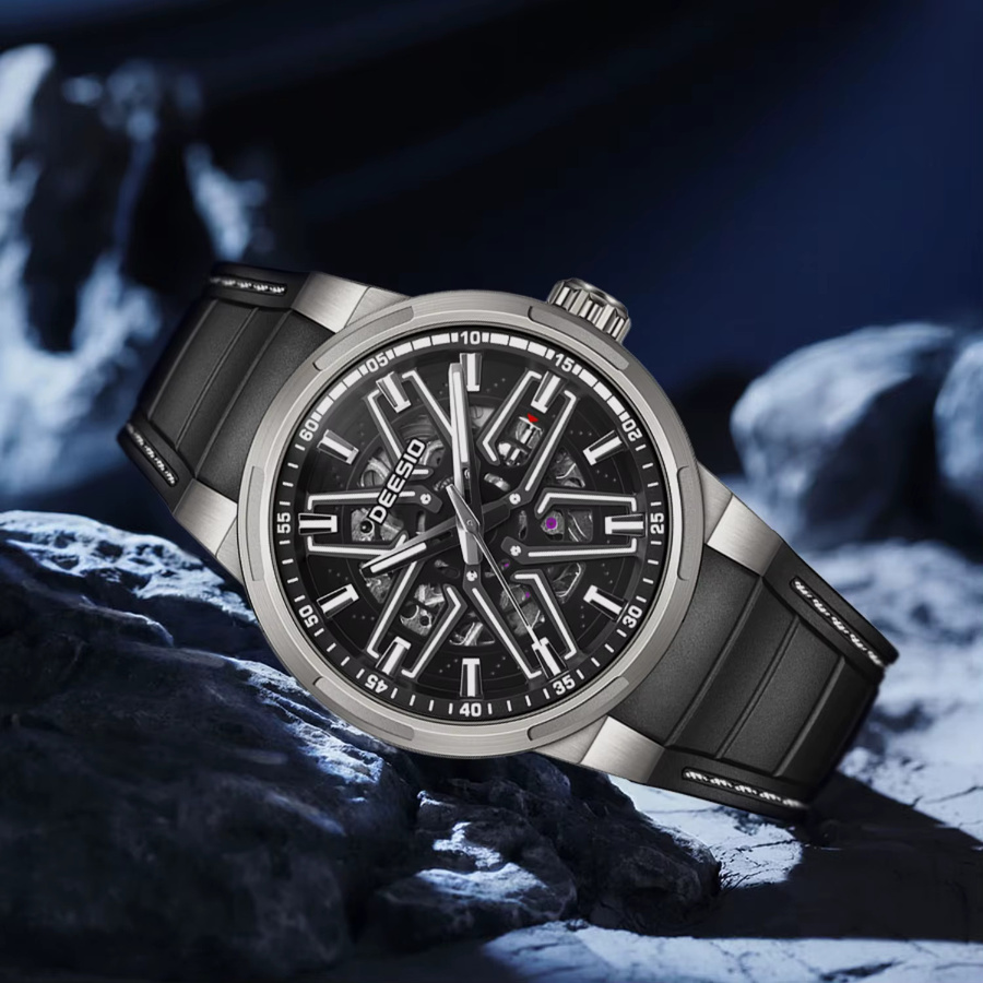 Deesio Armbanduhr Automatik, Skelett, Edelstahl, Silikonband, Herren - Bild 4