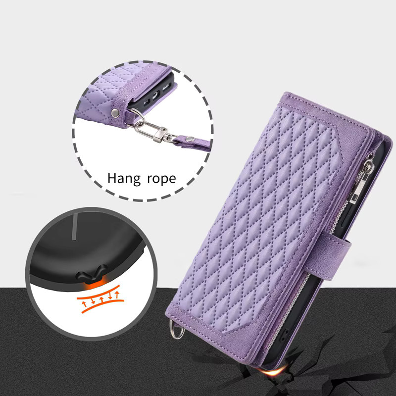 Lederhülle mit Lanyard und Wallet-Funktion für Samsung Galaxy S26 S25 S24 S23 S22 S21 S20 sowie A17 A57 A37 Flip in Blau und Lila - Bild 4