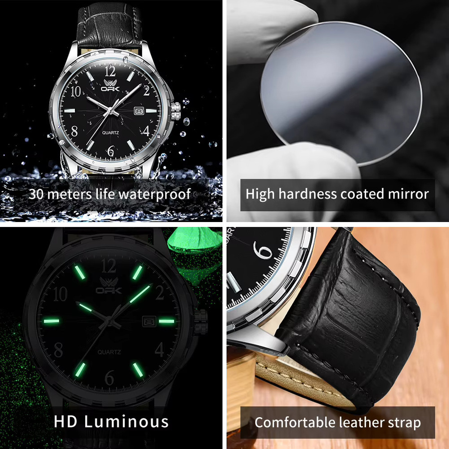 OPK Herren-Quarzuhr, Lederarmband, Edelstahl, Silber, Weiß, Herren - Bild 5