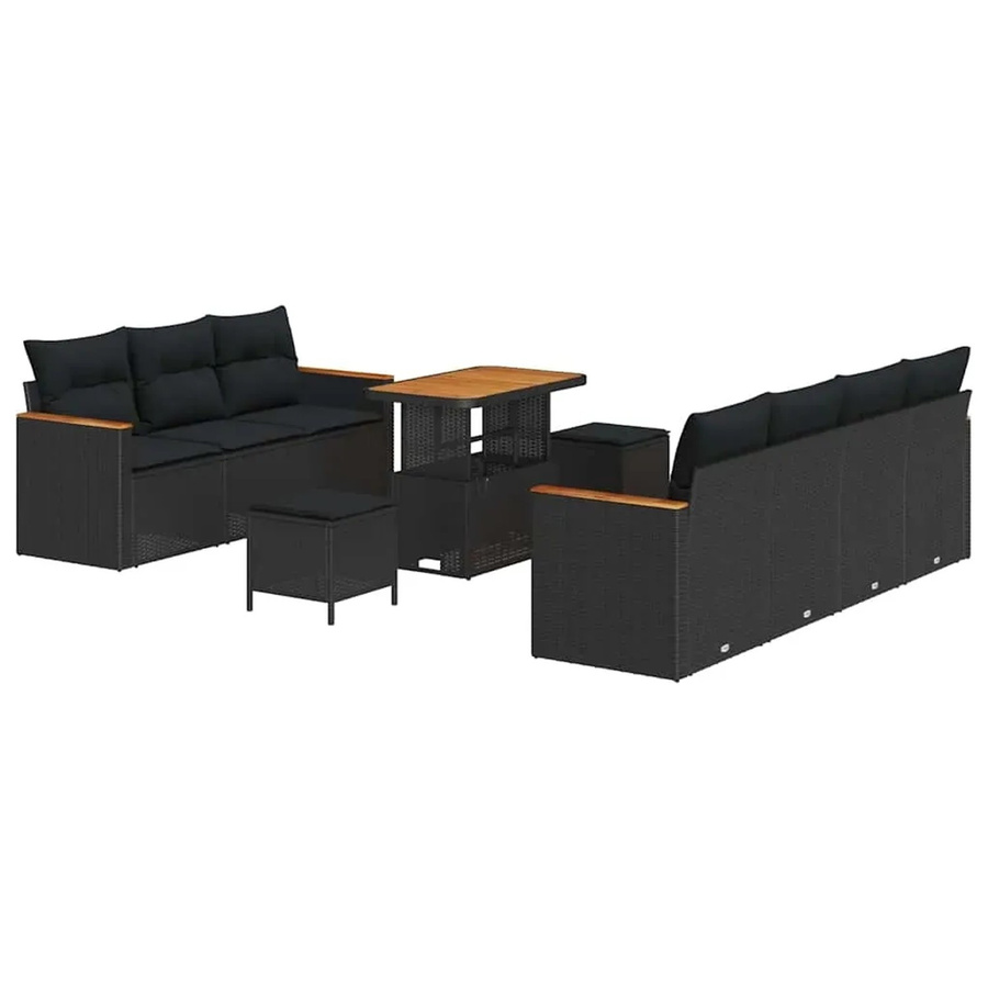 vidaXL Garten-Sofa-Set aus Poly-Rattan in Schwarz mit 10-teiligem Polster-Set und Tisch - Bild 2