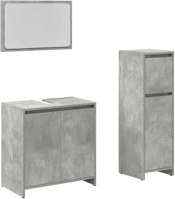 vidaXL 3-teiliges Badmöbel-Set in Betongrau aus Holzwerkstoff und Glas bestehend aus Waschbeckenunterschrank, Spiegel und Badezimmerschrank - Bild 1