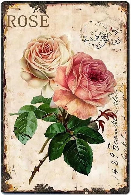 WZVZGZ Retro Metall-Aluminium-Blechschild mit Blumen-Motiv in Mehrfarbig, Wanddekoration im Landhausstil, B/H: 20,0 x 14,0 cm - Bild 1