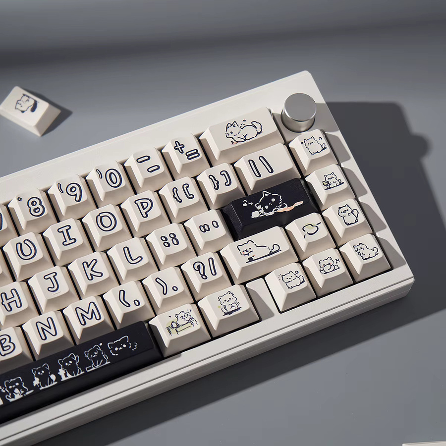 Venit Keys PBT Tastenkappen im Cherry Profile mit niedlichem Katzen-Design, 148 Tasten, Farbe: Weiß, kompatibel mit Cherry MX Switches - Bild 2