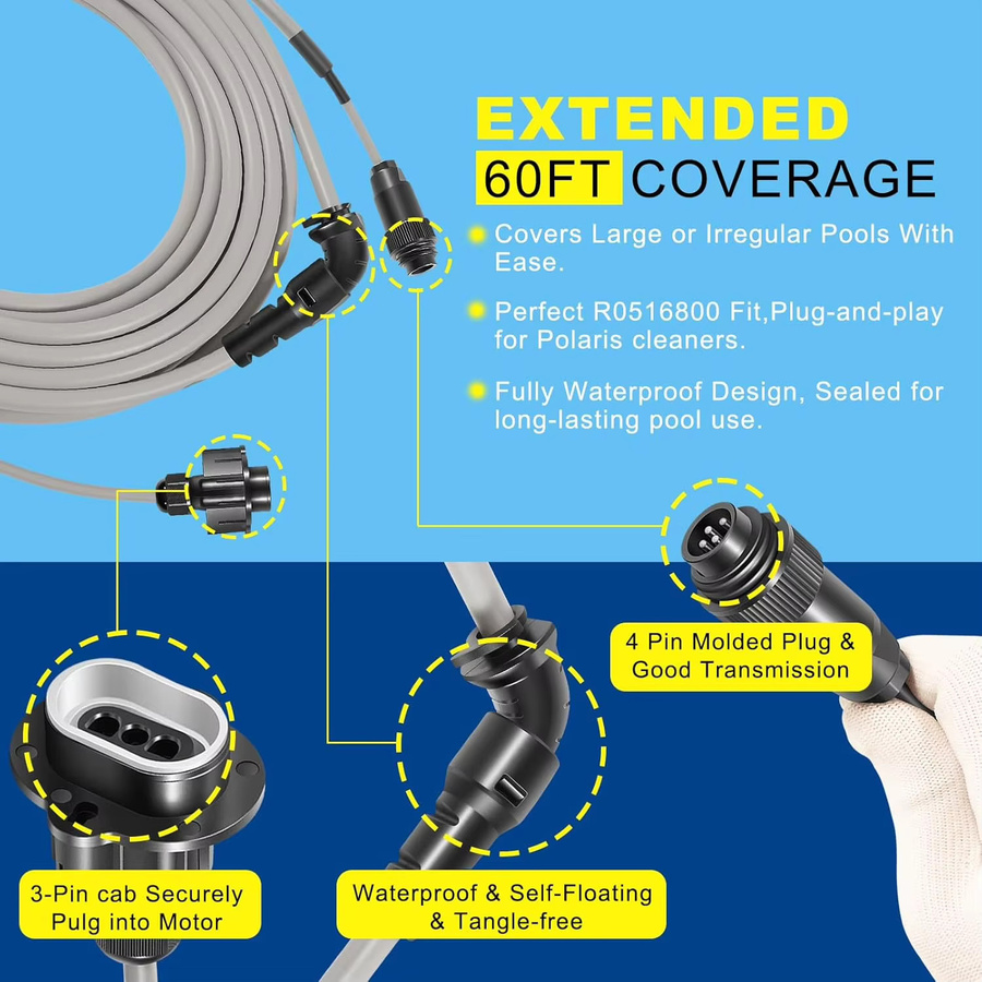 Zodiac Robotic Schwimmkabel R0516800 für Polaris 9300 9350 9400 9450 Poolreiniger, 60 Fuß, Grau - Bild 5