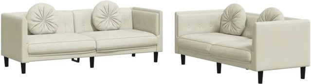 vidaXL 2-teilige Sofagarnitur aus Samt in Creme mit Kissen, bestehend aus einem 2-Sitzer und einem 3-Sitzer Sofa mit Massivholzrahmen - Bild 1