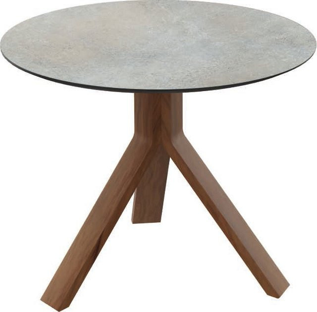 Stern Beistelltisch Freddie mit Teak Tischplatte und Silverstar 2.0 Quartz Gestell in Braun und Grau, Durchmesser: 55 cm, Höhe: 42 cm - Bild 1