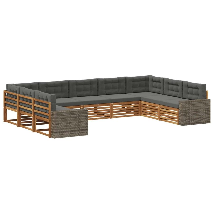 vidaXL Outdoor-Sofagarnitur aus Akazienholz in L-Form mit Kissen, Anthrazit und Natur - Bild 2