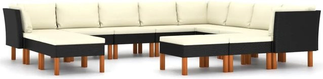 vidaXL 12-tlg Garten-Lounge-Set in L-Form mit Kissen aus Poly Rattan und Metall in Schwarz und Weiß - Bild 1