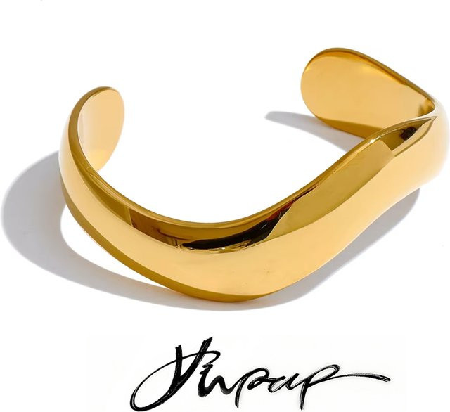 Yhpup Manschettenarmband Edelstahl, Gold, 60 mm, minimalistisch - Bild 1