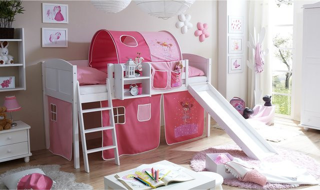 TiCAA Hochbett Ekki Country für Kinder aus Kiefer mit Rutsche in Weiß Motiv - Bild 1