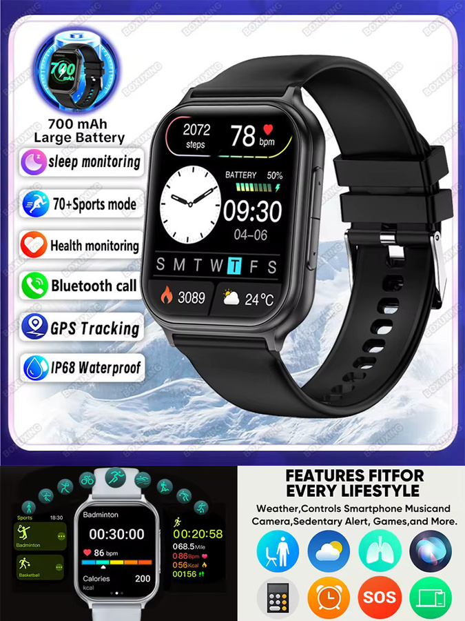BOXUXING Smartwatch, Schwarz, Silikon, Unisex - Bild 7