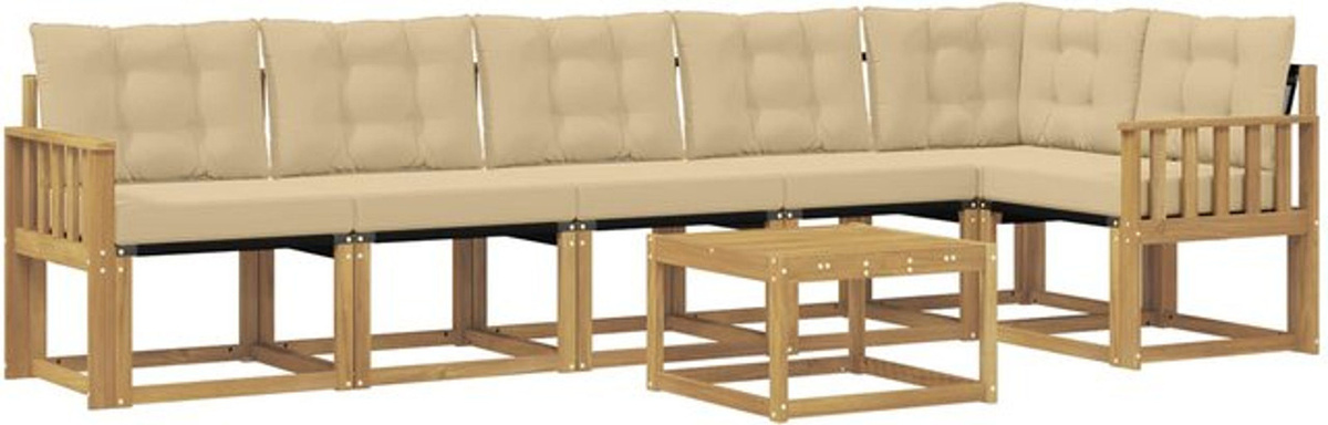7-teilige Outdoor-Sofagarnitur aus Akazienholz mit Kissen in Weiß und Beige von vidaXL - Bild 1