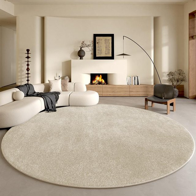 Runder Plüschteppich WEN-july in Beige, weicher und flauschiger Teppich für Wohnzimmer und Schlafzimmer, Durchmesser: 160 cm - Bild 1