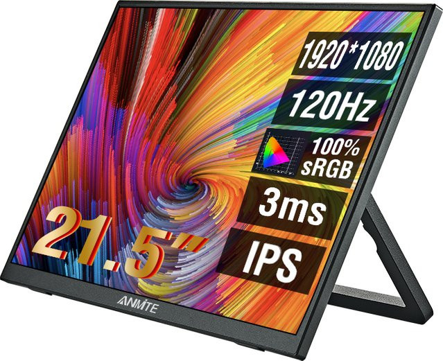 Anmite Tragbarer 21,5 Zoll Monitor mit 120 Hz, Full HD ADS-IPS HDR-Display, 100 % RGB und VESA-Halterung, Schwarz - Bild 1