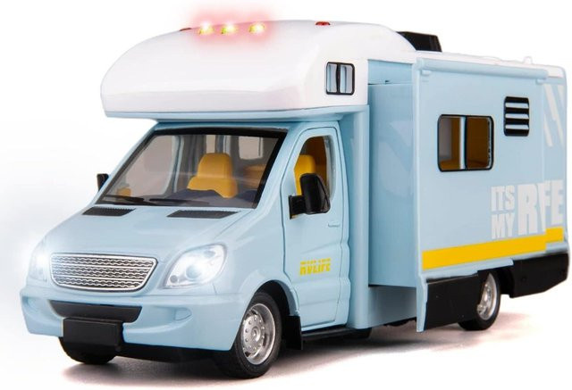 Fourall- Model Cars Wohnmobil, Druckguss-Modellauto, 1:32, mit Ton und Licht, blau - Bild 1