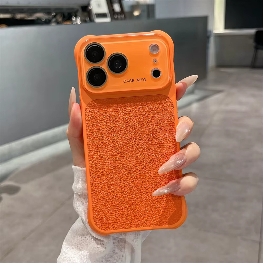 Lederne Handyhülle mit Litschi-Struktur und Kamera-Glasschutz für Apple iPhone 17 16 15 14 Pro Max in Multicolour - Bild 2