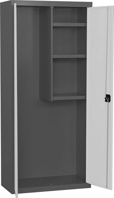 PROREGAL Putzmittelschrank AMEGO Metallschrank in Weiß-Anthrazit mit 3 Fachböden und Schloss, H x B x T: 180 x 60 x 40 cm - Bild 1