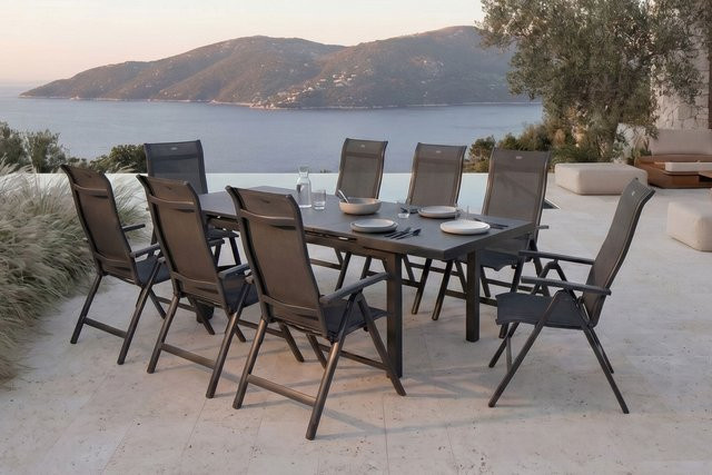 Hartman Alice Comfort Garten-Essgruppe in Anthrazit mit ausziehbarem Tisch und 8 Klappstühlen aus Aluminium und Textilene, Tisch B: 180-240 cm, B/T/H: 240 x 100 x 76 cm - Bild 1