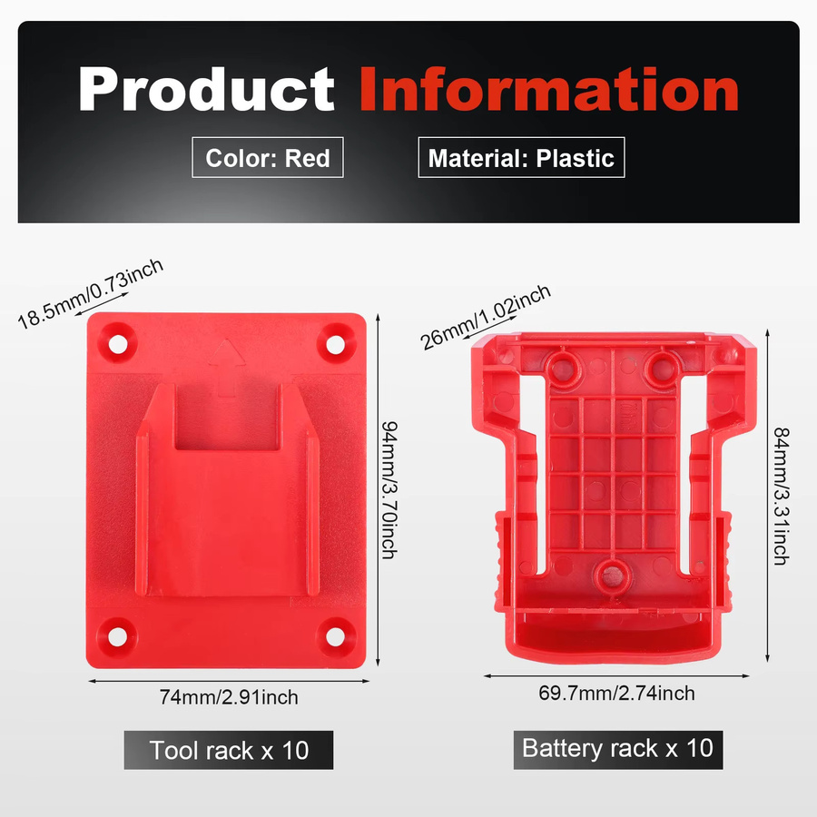 20 Stück Milwaukee M18 18V Wandhalterung für Werkzeug und Akkus in Rot inklusive Schrauben - Bild 2