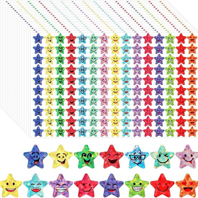 1500 Stück Glitzer-Stern-Aufkleber und Happy Face Sticker Set in Multicolour für DIY-Kunsthandwerk und Schulbelohnungen - Bild 1